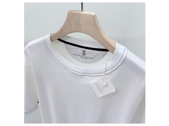 Brunello Cucinelli Unused Baumwoll-T-Shirt mit Rundhalsausschnitt in Weiß - Ansicht 6