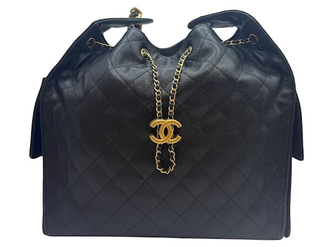 Chanel Borsa a tracolla media in caviar nero - vista 2