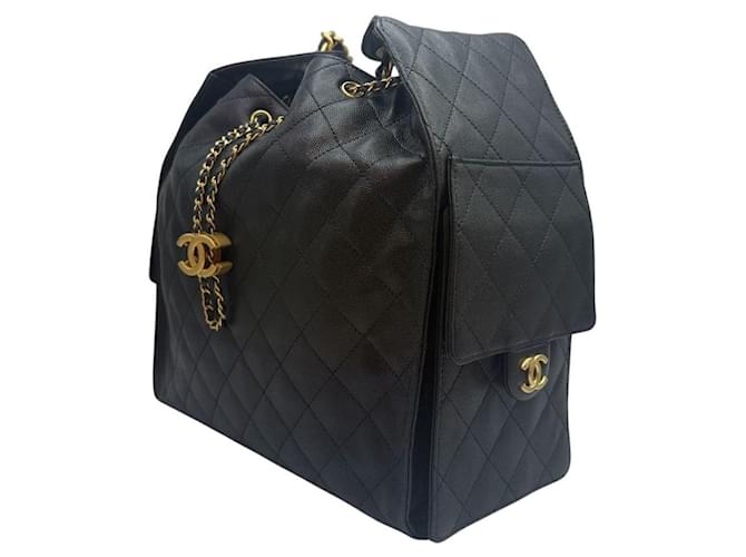 Chanel Borsa a tracolla media in caviar nero - vista 4