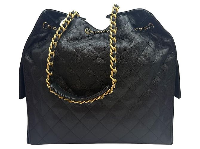 Chanel Borsa a tracolla media in caviar nero - vista 5