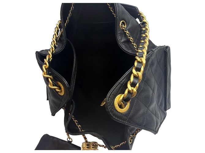 Chanel Borsa a tracolla media in caviar nero - vista 8