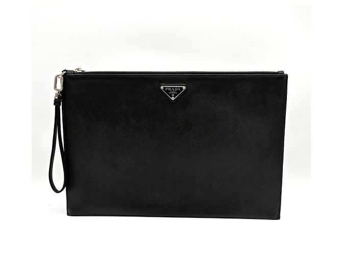 Prada Clutch Saffiano Triangle Logo Nero - vista 13