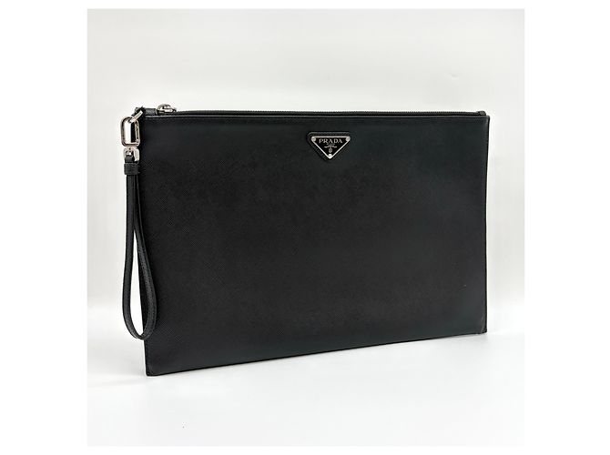 Prada Clutch Saffiano Triangle Logo Nero - vista 14