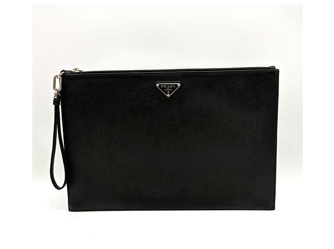 Prada Clutch Saffiano Triangle Logo Nero - vista 3