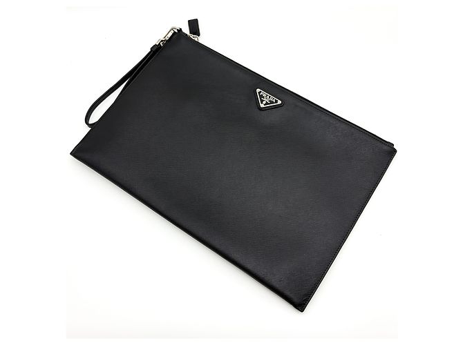 Prada Clutch Saffiano Triangle Logo Nero - vista 5