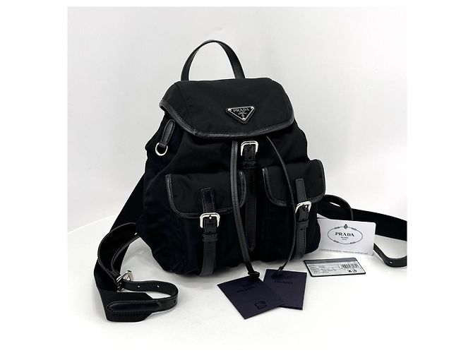 Prada Two Pocket Triangle Logo Nylon Backpack Black - view 17