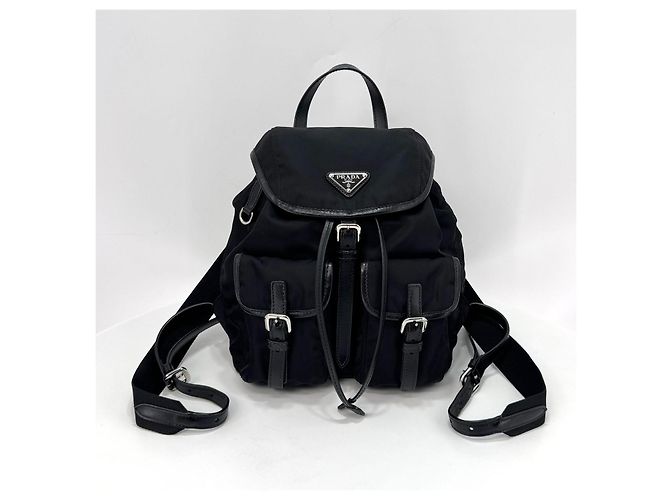 Prada Two Pocket Triangle Logo Nylon Backpack Black - view 2