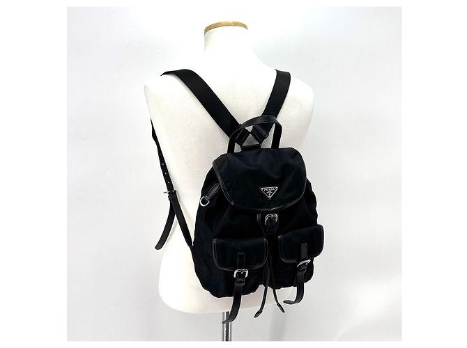 Prada Two Pocket Triangle Logo Nylon Backpack Black - view 22