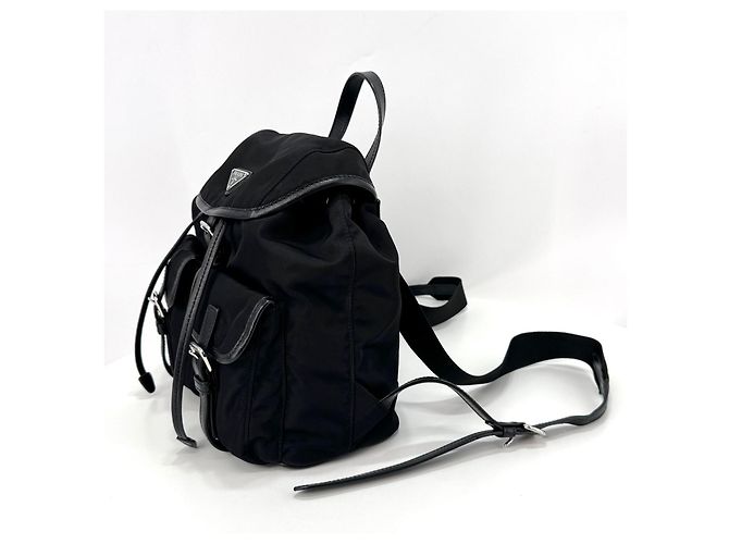 Prada Two Pocket Triangle Logo Nylon Backpack Black - view 27