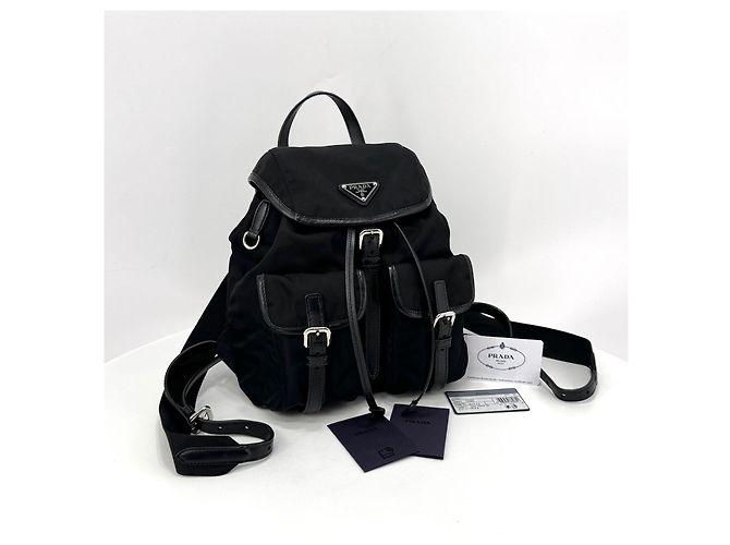 Prada Two Pocket Triangle Logo Nylon Backpack Black - view 3