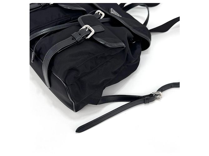 Prada Two Pocket Triangle Logo Nylon Backpack Black - view 30