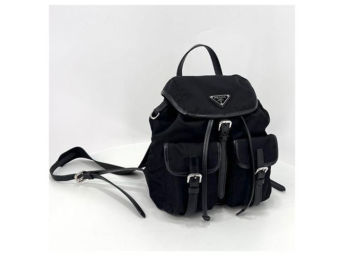 Prada Two Pocket Triangle Logo Nylon Backpack Black - view 4