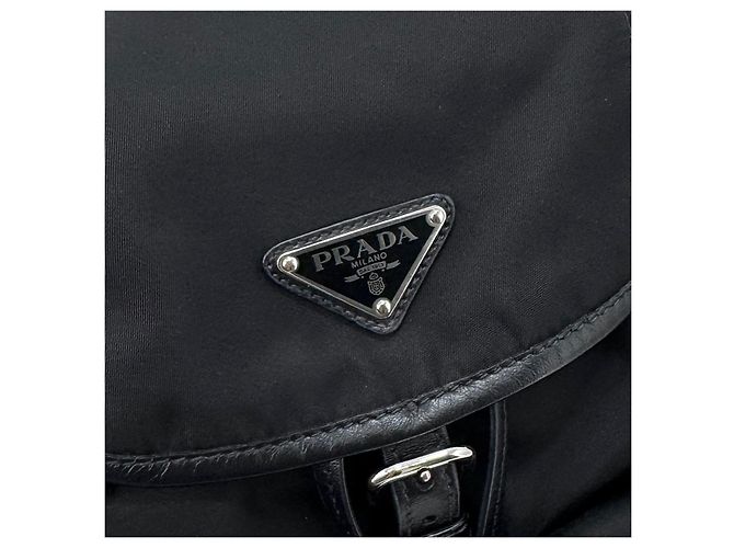 Prada Two Pocket Triangle Logo Nylon Backpack Black - view 9