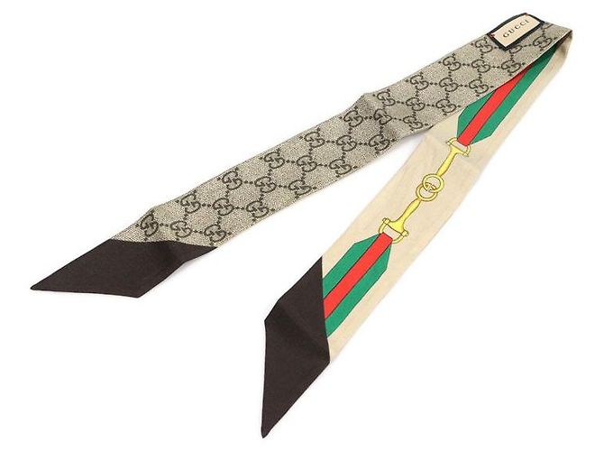 Gucci Pañuelo Twilly de seda con estampado Web entrelazado Castaño - vista 3