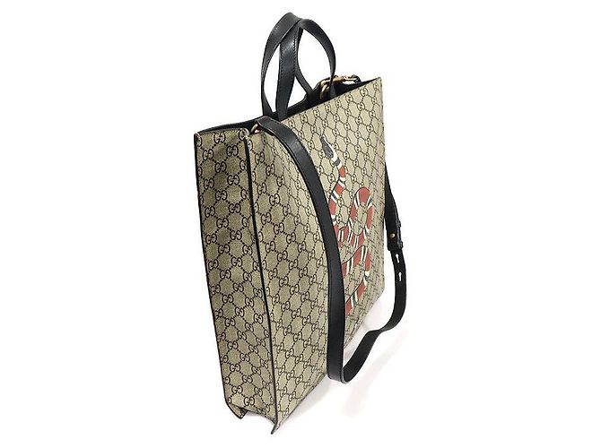 Gucci Tote GG Supreme Canvas Kingsnake Marrone - vista 3