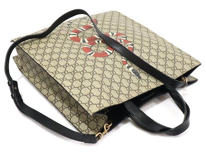 Gucci Tote GG Supreme Canvas Kingsnake Marrone - vista 4