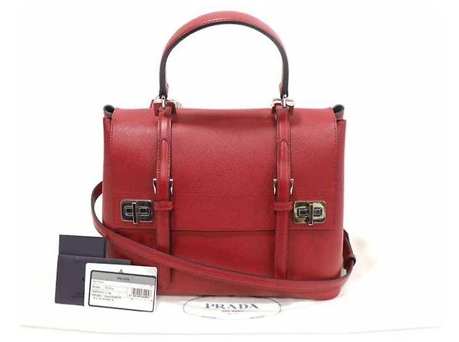 Prada Manico superiore curvo in Saffiano rosso - vista 2
