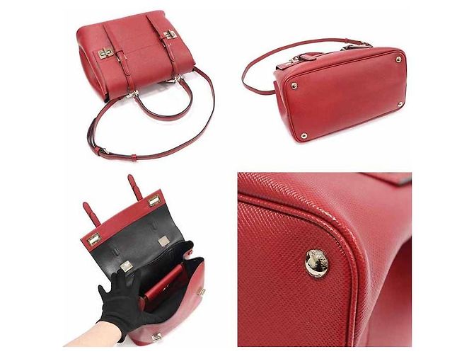 Prada Manico superiore curvo in Saffiano rosso - vista 5