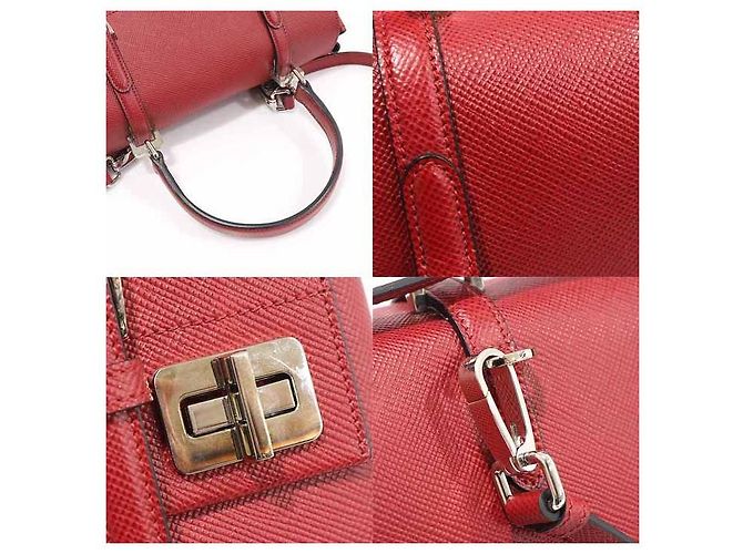 Prada Manico superiore curvo in Saffiano rosso - vista 6