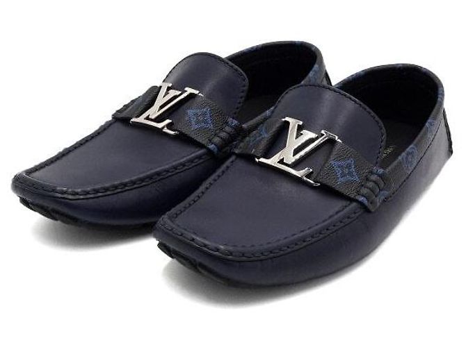 Louis Vuitton Mocassini Monte Carlo in pelle monogrammata blu navy da uomo - vista 3