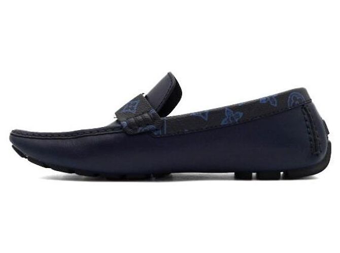 Louis Vuitton Mocassini Monte Carlo in pelle monogrammata blu navy da uomo - vista 4