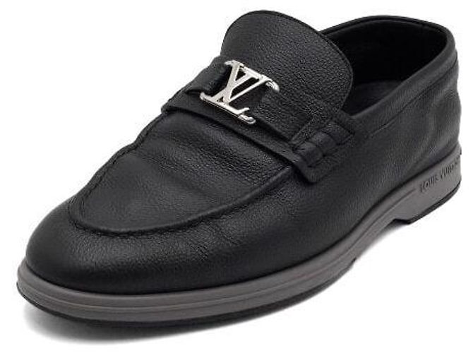 Louis Vuitton Mocassini Estate in pelle nera con logo argento da uomo Nero - vista 2