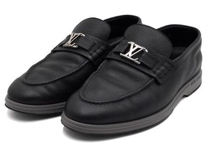 Louis Vuitton Mocassini Estate in pelle nera con logo argento da uomo Nero - vista 3