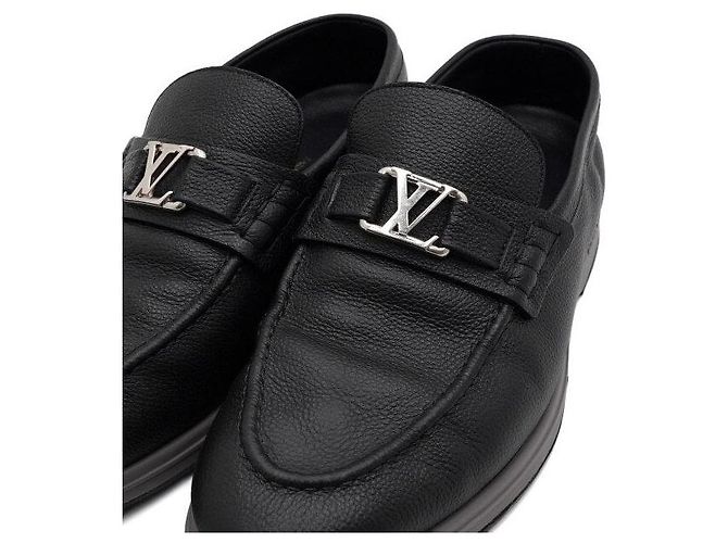 Louis Vuitton Mocassini Estate in pelle nera con logo argento da uomo Nero - vista 6