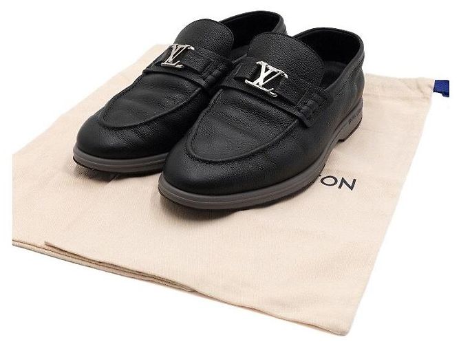 Louis Vuitton Mocassini Estate in pelle nera con logo argento da uomo Nero - vista 8