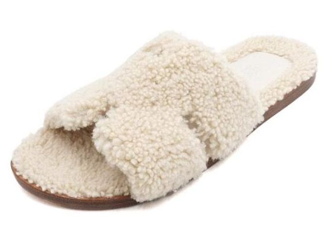 Hermès Sandali Izmir in shearling Ciabatte da uomo Arancione - vista 2