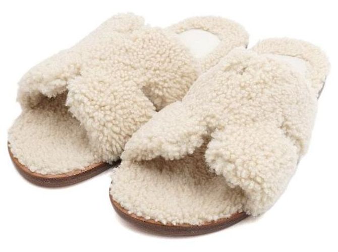 Hermès Sandali Izmir in shearling Ciabatte da uomo Arancione - vista 3