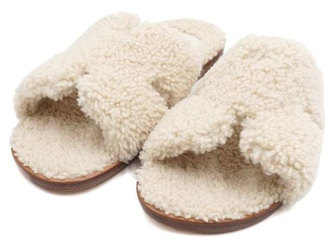 Hermès Sandali Izmir in shearling Ciabatte da uomo Arancione - vista 5