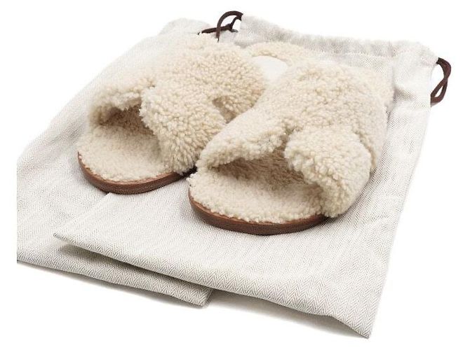 Hermès Sandali Izmir in shearling Ciabatte da uomo Arancione - vista 7
