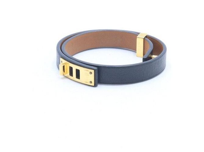 Hermès Pulseira de couro para mulher com fivela mini cão em ouro Preto - vista 2