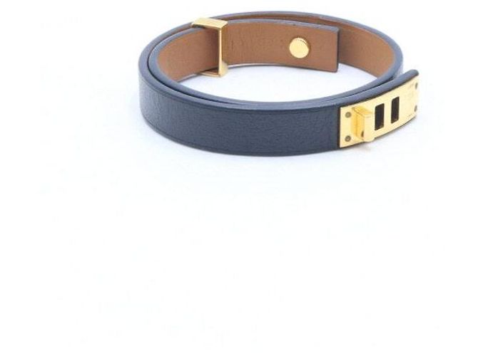 Hermès Pulseira de couro para mulher com fivela mini cão em ouro Preto - vista 3
