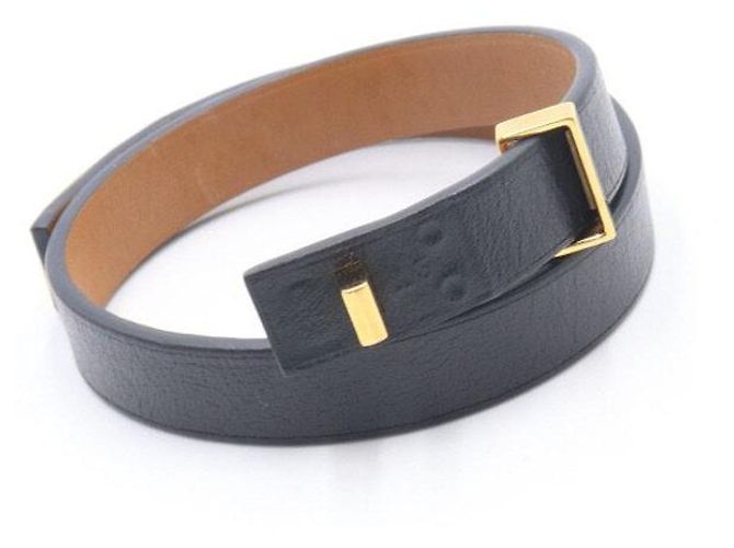 Hermès Pulseira de couro para mulher com fivela mini cão em ouro Preto - vista 5