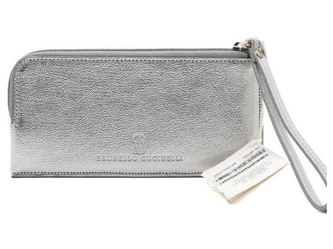 Brunello Cucinelli Metallic-Silber Leder-Pouch mit langem Portemonnaie - Ansicht 2