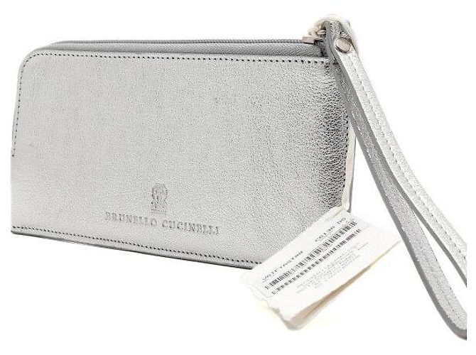 Brunello Cucinelli Metallic-Silber Leder-Pouch mit langem Portemonnaie - Ansicht 3
