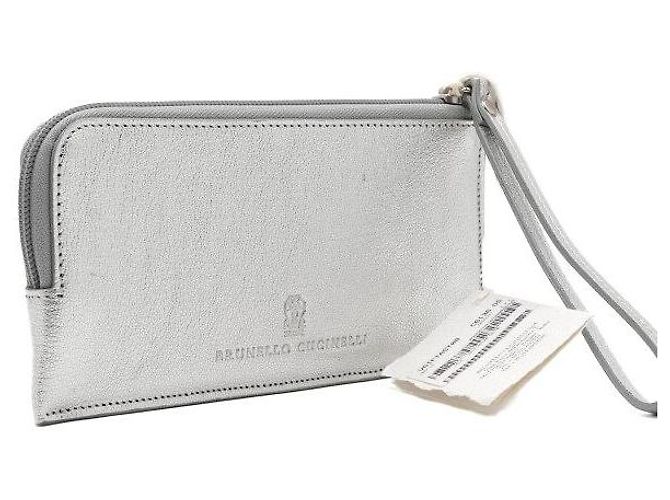 Brunello Cucinelli Metallic-Silber Leder-Pouch mit langem Portemonnaie - Ansicht 4