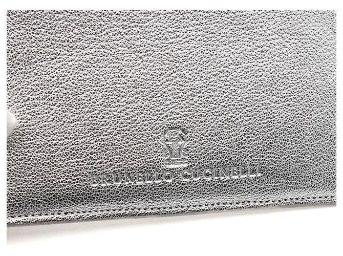 Brunello Cucinelli Metallic-Silber Leder-Pouch mit langem Portemonnaie - Ansicht 6