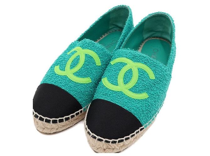 Chanel Sneaker espadrille in tweed verde da donna - vista 6
