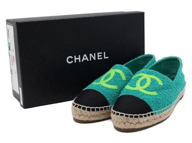Chanel Sneaker espadrille in tweed verde da donna - vista 8