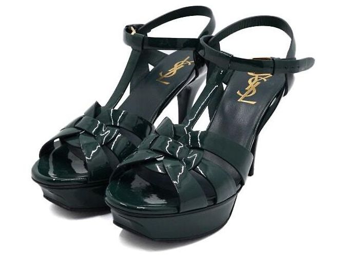 Saint Laurent Sandali con plateau in vernice verde Tribute - vista 3