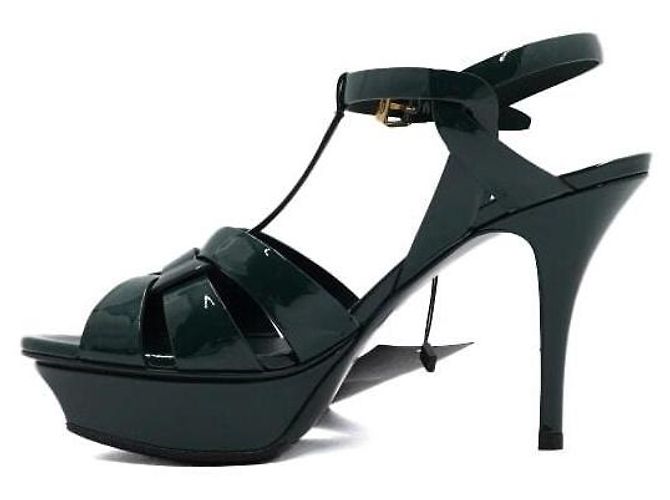Saint Laurent Sandali con plateau in vernice verde Tribute - vista 4