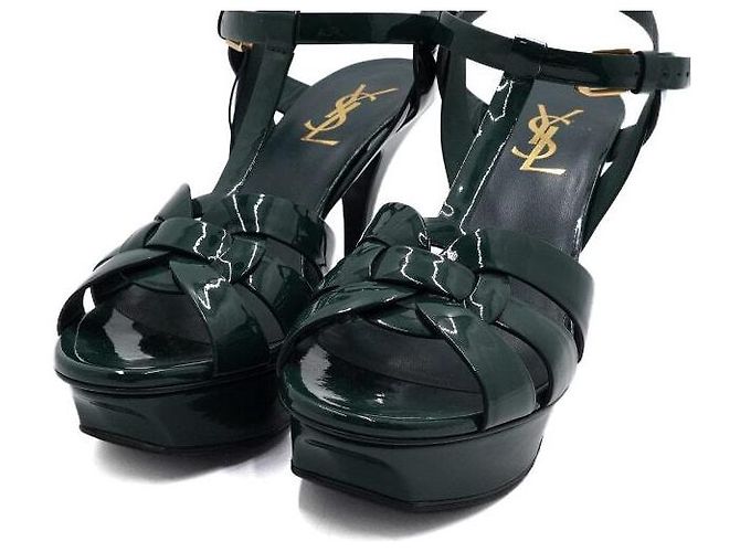 Saint Laurent Sandali con plateau in vernice verde Tribute - vista 5