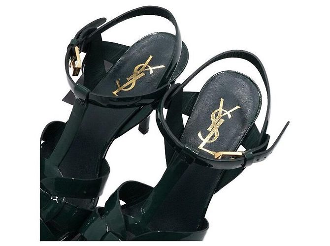 Saint Laurent Sandali con plateau in vernice verde Tribute - vista 6