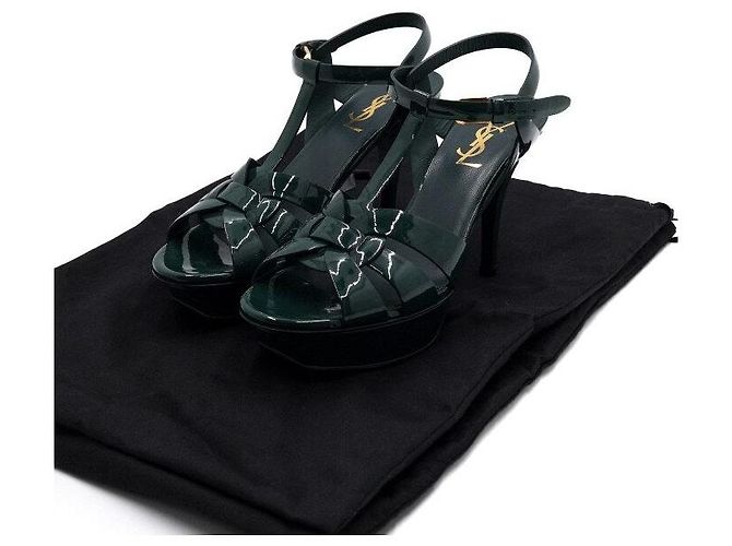 Saint Laurent Sandali con plateau in vernice verde Tribute - vista 8