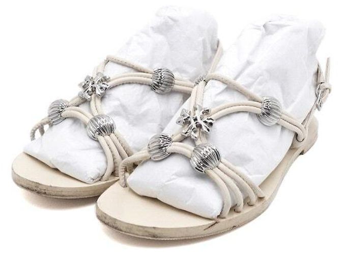 Tory Burch Sandali Mules e Pantofole da Donna in Pelle Avorio con Logo - vista 3