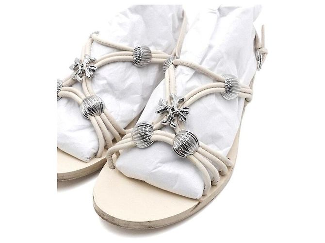 Tory Burch Sandali Mules e Pantofole da Donna in Pelle Avorio con Logo - vista 6