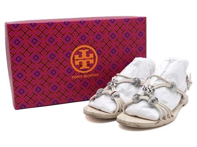 Tory Burch Sandali Mules e Pantofole da Donna in Pelle Avorio con Logo - vista 9